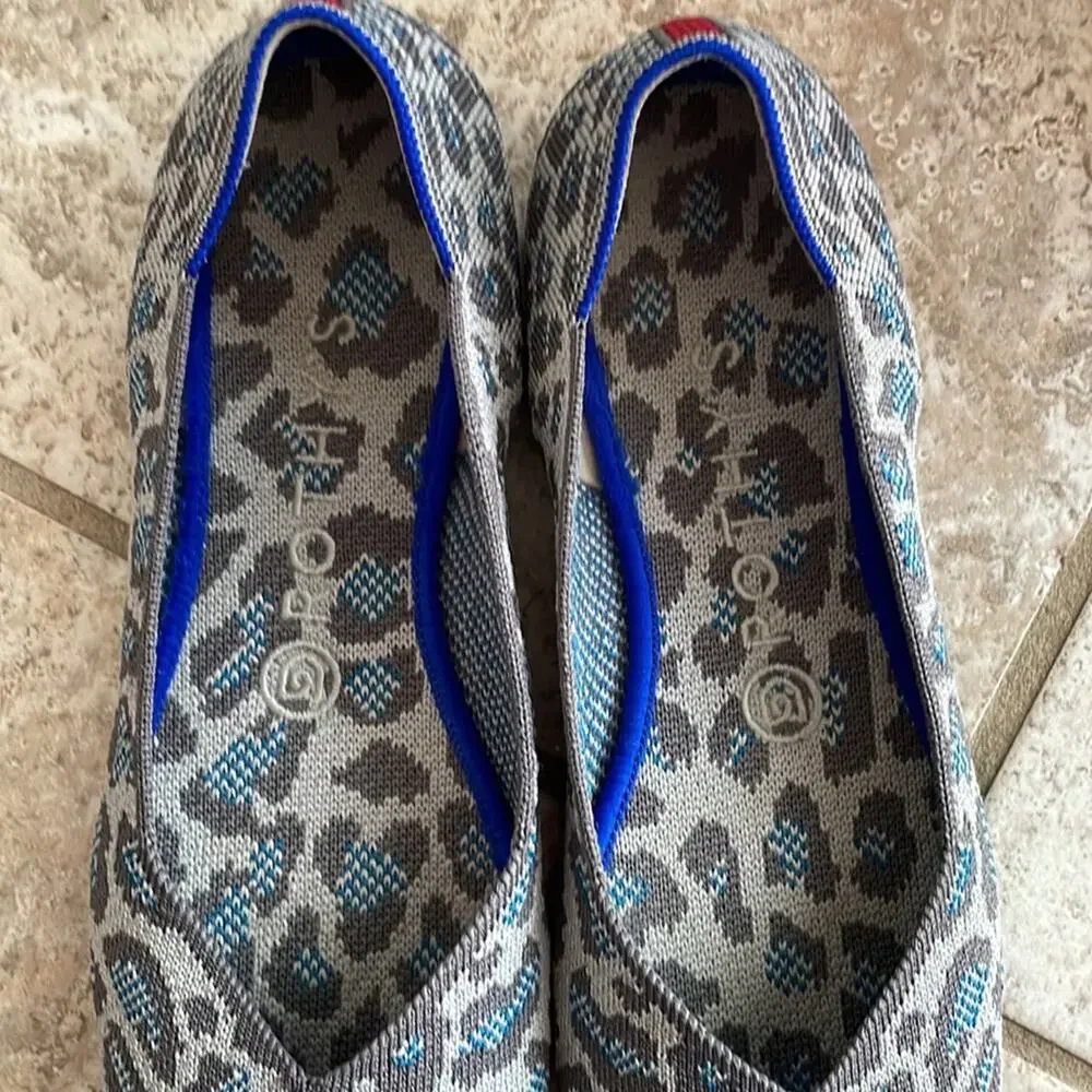 Rothy’s The Flat in Leopard Spotted Grey Blue Ballet Flat
